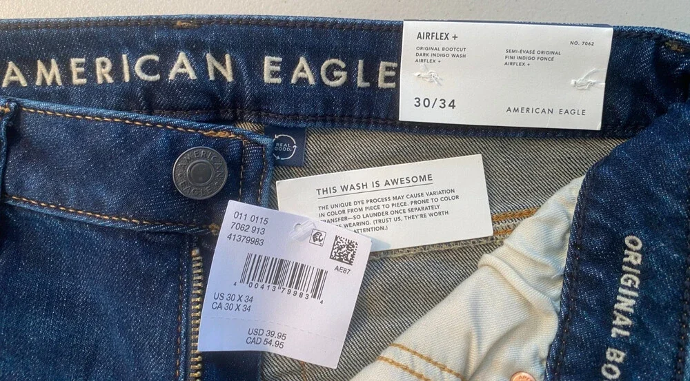 NWT American Eagle AirFlex+ Original Bootcut Jeans Men's 30x34 Dark Indigo